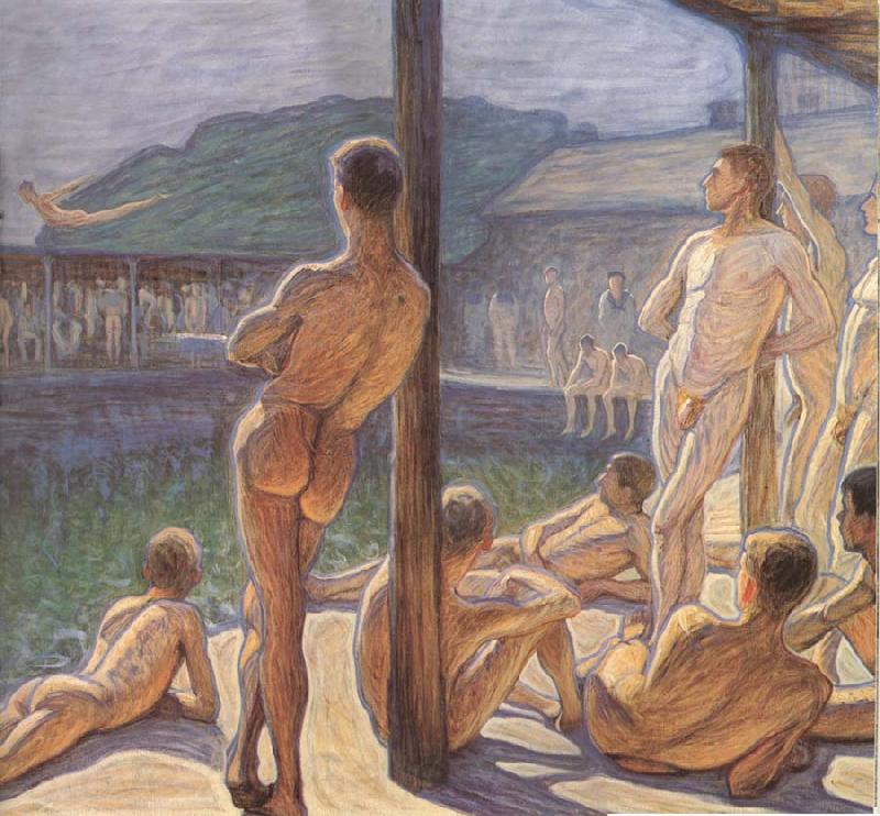 Eugene Jansson in navy bathing hut Spain oil painting art